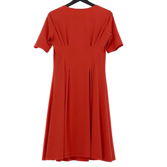 CATHERINE MALANDRINO Tangy Apricot Pleated Sheath Dress Size M - Picture 5 of 16